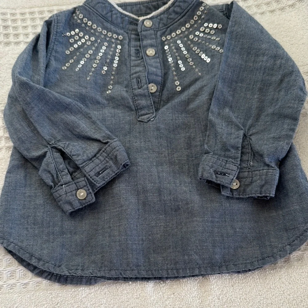 OshKosh B'gosh Blue Denim Top with Silver Accents size 12M
